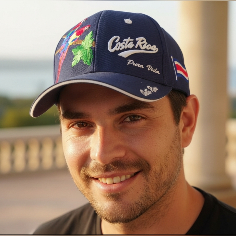 Navy Cap with Parrot Embroidery